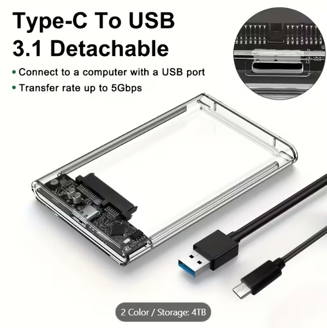 HARD DRIVE ENCLOSURE 2.5" CLEAR USB/C TY